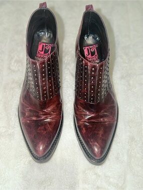 Jo Ghost Studded Ankle Boots. Made in Italy. Burgundy leather. Women’s EU 38.